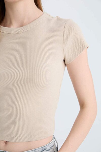 DeFacto Coool Fitted Ribbed Camisole Basic Plain Short Sleeve T-Shirt E0287Ax25Sm