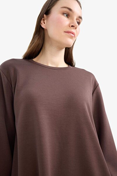 DeFacto Regular Fit Bisiklet Yaka Basic Düz Sweatshirt Tunik D4598AX25SP
