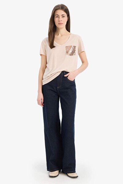 DeFacto Κοντομάνικο μπλουζάκι με κανονική εφαρμογή V λαιμόκοψης U3769AZ25SP