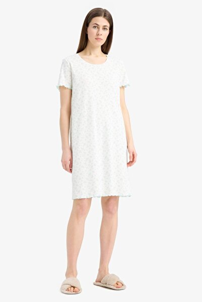 DeFacto Crew Neck Ribbed Camisole Short Sleeve Nightdress-Fall in Love E9198Ax25Sp