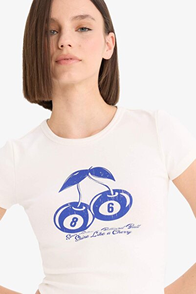 DeFacto Μπλουζάκι με κοντό μανίκι με ριμπ στάμπα με λαιμόκοψη Coool E8476AX25SP