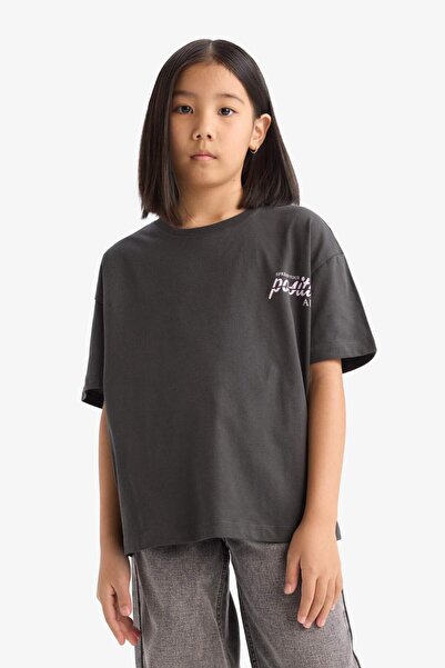 DeFacto Κορίτσια Crew λαιμόκοψη Πλάτες Oversize Φαρδιά Εφαρμογή Κοντομάνικο T-shirt E0367A825SM