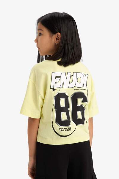 DeFacto Girl's Oversize Wide Fit Crew Neck Back Printed Short Sleeve T-Shirt E1897A825Sm
