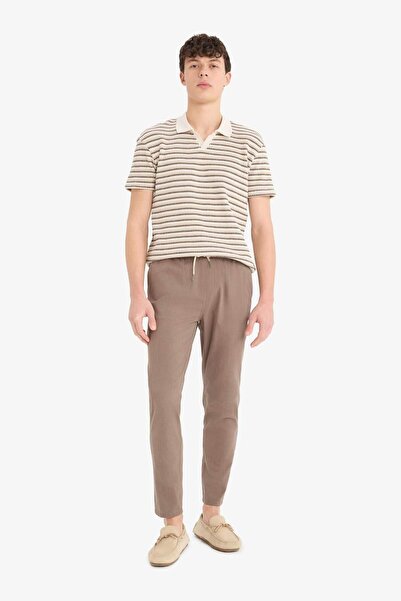 DeFacto Regular Fit Polo Neck Striped Textured Short Sleeve T-Shirt D7249Ax25Sp