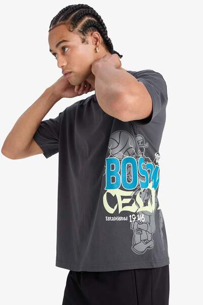 DeFacto Defactofit Nba Boston Celtics Oversize Wide Fit Cycling Collar Keeter T-Shirt