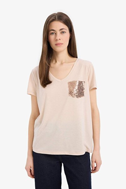 DeFacto Regular Fit V-Neck Pocket Short Sleeve T-Shirt U3769Az25Sp