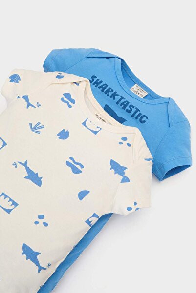 DeFacto Erkek Bebek Yenidoğan Baskılı Penye 2li Kısa Kollu Tulum E4017A525HS