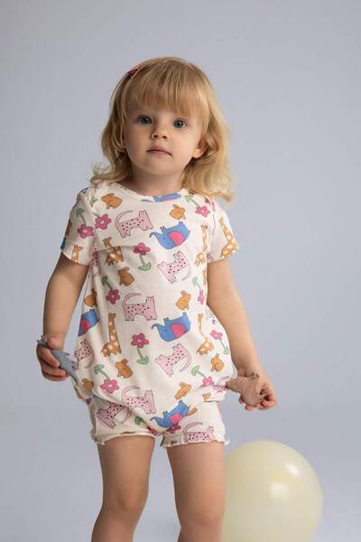 DeFacto Baby Girl Newborn Animal Pattern Combed Cotton Short Sleeve Romper E4019A525Sm