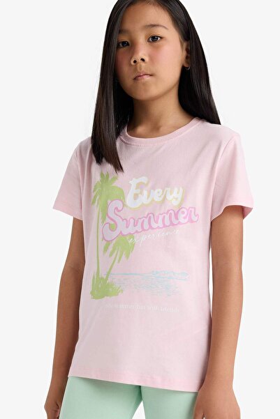 DeFacto Girl's Crew Neck Printed Short Sleeve T-Shirt E0351A825Sm