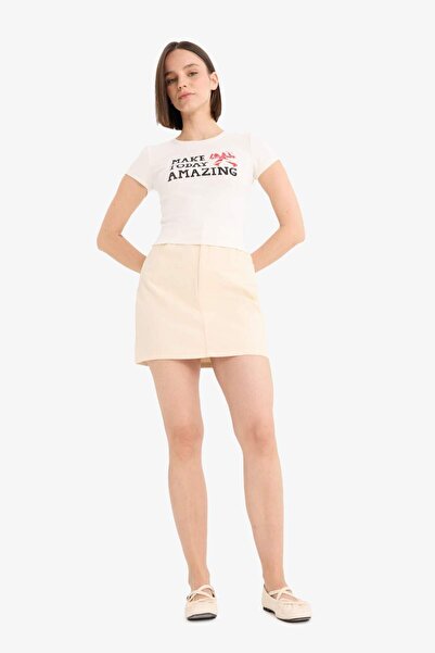 DeFacto Μπλουζάκι με κοντό μανίκι με ριμπ στάμπα με λαιμόκοψη E7988AX25SP