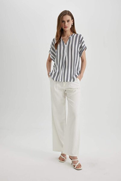 DeFacto Μπλούζα με κοντό μανίκι με ριγέ ύφασμα με κανονική εφαρμογή C0999AX24SM