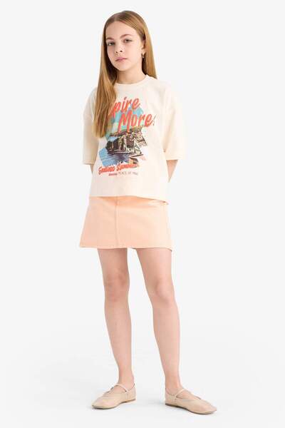 DeFacto Girl's Oversize Wide Fit Crew Neck Printed Short Sleeve T-Shirt E4406A825Sm