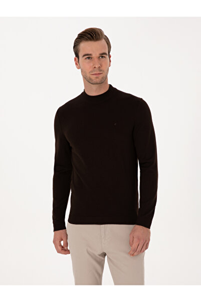 Cacharel Kahverengi Slim Fit Yün Karışımlı Çeyrek Balıkçı Basic Triko Kazak 50315295-VR029