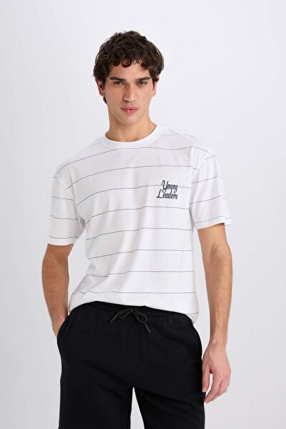 DeFacto Μπλουζάκι με κοντό μανίκι με στάμπα 100% βαμβακερό Boxy Fit Crew λαιμόκοψη E0592AX25SM