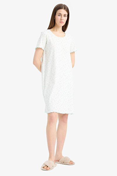 DeFacto Bisiklet Yaka Fitilli Kaşkorse Kısa Kollu Gecelik-Fall in Love E9198AX25SP