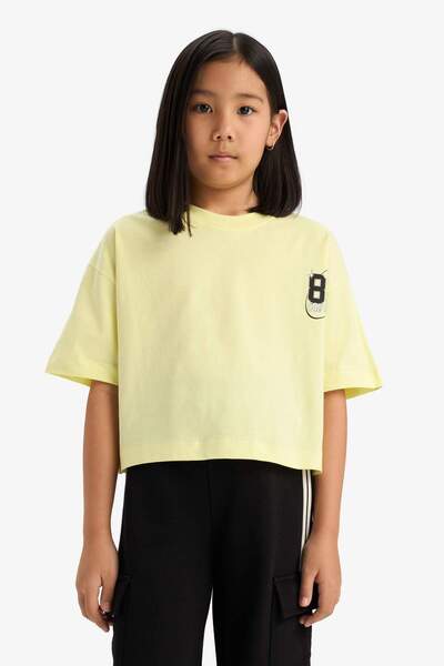 DeFacto Girl's Oversize Wide Fit Crew Neck Back Printed Short Sleeve T-Shirt E1897A825Sm