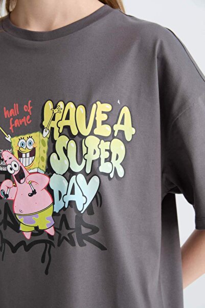 DeFacto Cool SpongeBob Oversize Φαρδύ μπλουζάκι με κοντό μανίκι D9117AX25SM