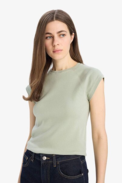 DeFacto Slim Fit Tight Fit Crew Neck Basic Plain Rib Short Sleeve T-Shirt C7334Ax25Sp