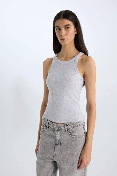 DeFacto Slim Fit Slim-Fit Halter Neck Basic Plain Ribbed Camisole Undershirt E2176Ax25Sp