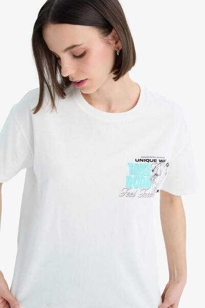 DeFacto Cool Oversize Φαρδιά Εφαρμογή Ποδηλατικό λαιμόκοψη με στάμπα κοντομάνικο T-shirt F2241AX25SM