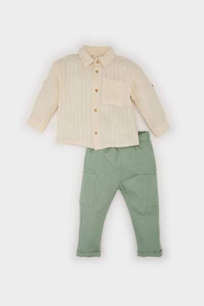 DeFacto Baby Boy 2-Piece Set Long Sleeve Shirt Elastic Waist Pants E5317A525Sp