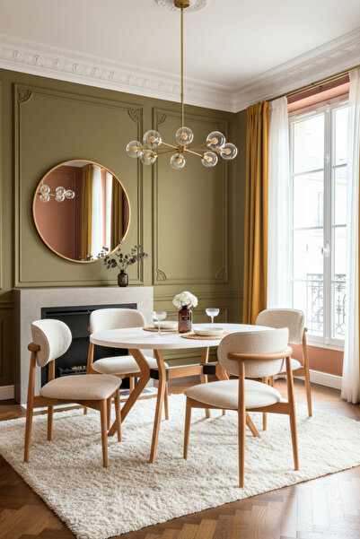 Woodenbend Mavenna Natural Beyaz Lake Oval Masa Takımı 80x130 4 Kayın Ahşap Sandalyeli Modern İskandinav