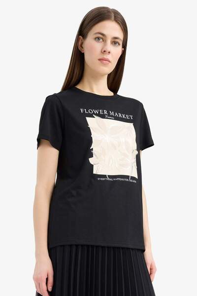 DeFacto Μπλουζάκι με κοντό μανίκι με κανονική εφαρμογή με λαιμόκοψη με λουλούδια E5144AX25SM