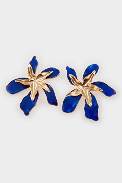 DeFacto Kadın Mavi Çiçek Motifli Gold Küpe E8029AXNS