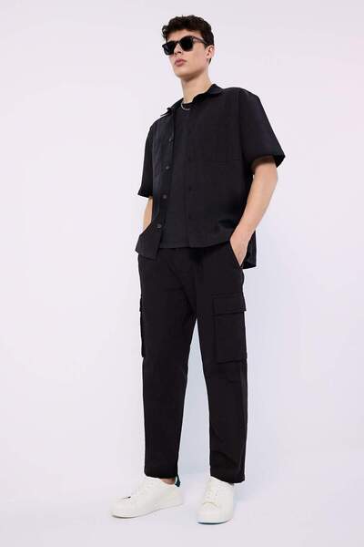 DeFacto 100% Cotton Wide Leg Loose Fit Cargo Pocket Linen Look Summer Trousers B9407Ax25Sp
