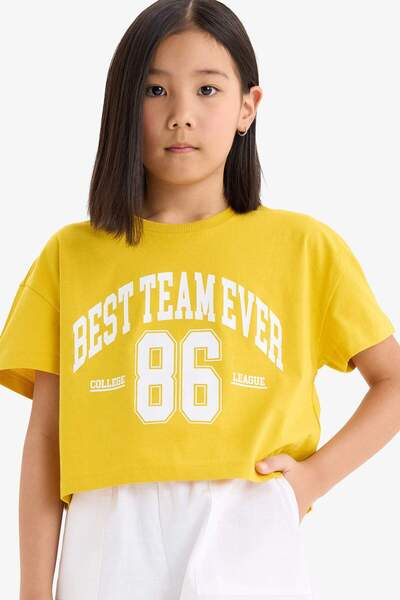 DeFacto Girls' Crew Neck Printed Short Sleeve T-Shirt E0352A825Sm