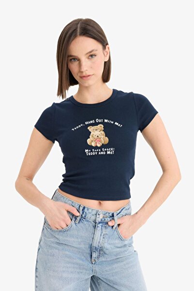 DeFacto Coool Fitted Велосипедна сорочка з принтом на комірі, коротким рукавом та ребристою тканиною E7991AX25SP