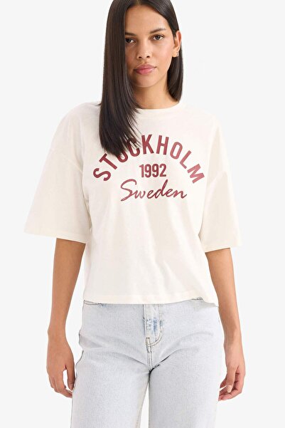 DeFacto Μπλουζάκι με κοντό μανίκι με στάμπα με φαρδιά εφαρμογή E5148AX25SM