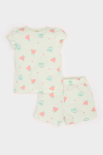 DeFacto Kız Bebek Pijama Takımı Çiçekli Kısa Kollu Penye Üst Beli Lastikli Şort E4614A525SM
