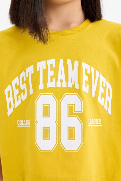 DeFacto Girls' Crew Neck Printed Short Sleeve T-Shirt E0352A825Sm