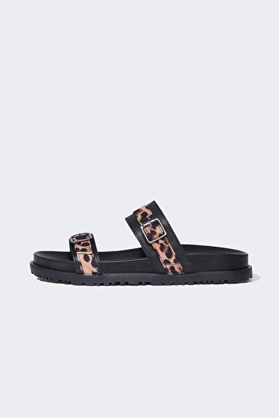 DeFacto Women's Leopard Patterned Flat Sole Single Strap Faux Leather Slippers E7045Ax25Sp
