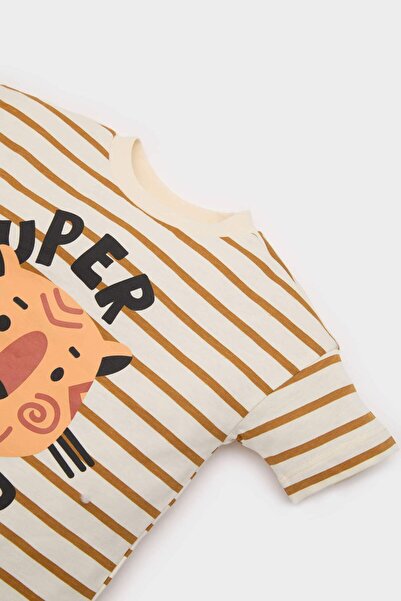 DeFacto Erkek Bebek 2'li Takım Çizgili Baskılı Kısa Kollu Tişört Şort E8730A525SM