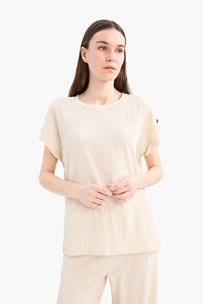 DeFacto Regular Fit Crew Neck Wrinkled Short Sleeve T-Shirt D3198Ax25Sp