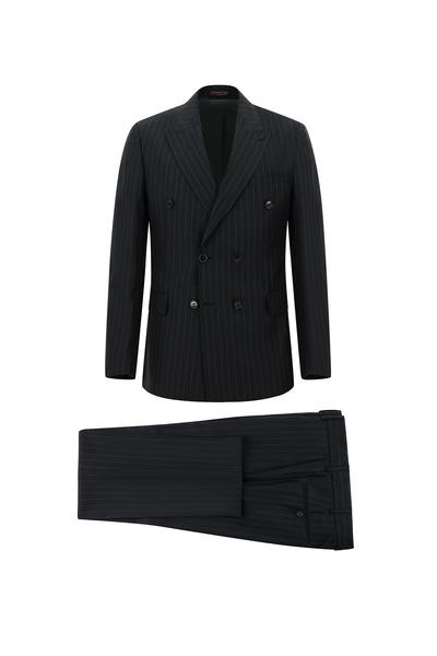 Abdullah Kiğılı Slim Fit Slim Fit Woolen Striped Double-Breasted Suit