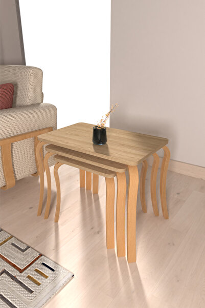 VİLİNZE Eva Ahşap Çok Amaçlı 3'lü Zigon Sehpa