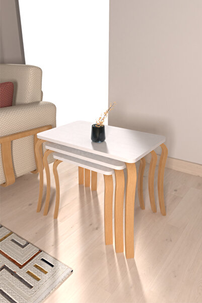 VİLİNZE Eva Ahşap Çok Amaçlı 3'lü Zigon Sehpa