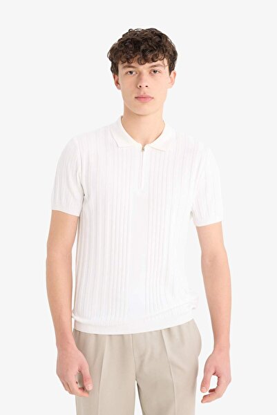 DeFacto Standard Fit Polo Neck Half Zipper Short Sleeve Knitwear T-Shirt E3243Ax25Sp