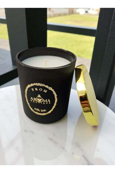 Aroma شمعة معطرة بكأس أسود فاخر مع غطاء فولاذي - وردي داكن وعنبر