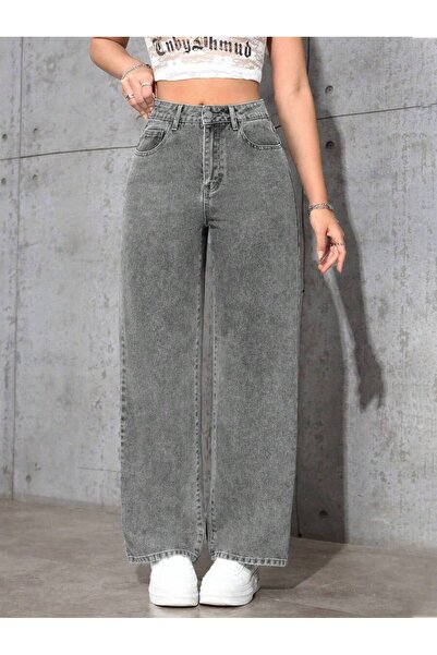 WKM Women's Baggy Fit High Waist Denim Jean Washed Pants