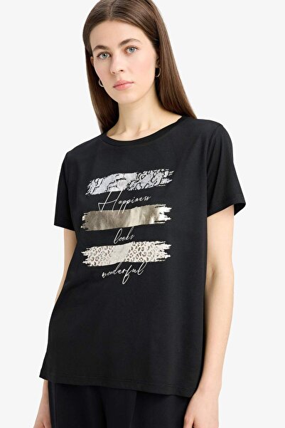 DeFacto Relax Fit Rundhalsausschnitt bedrucktes Kurzarm-T-Shirt E5063AX25SP