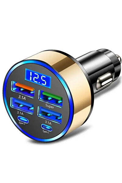 UGS Ticaret Dijital Ekranlı 6 Çıkışlı Süper Hızlı Araç Içi Şarj Aleti Başlığı (SÜPER HIZLI ŞARJ MEVCUTTUR)