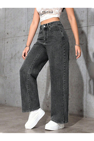 WKM Women's Baggy Fit High Waist Denim Jean Washed Pants