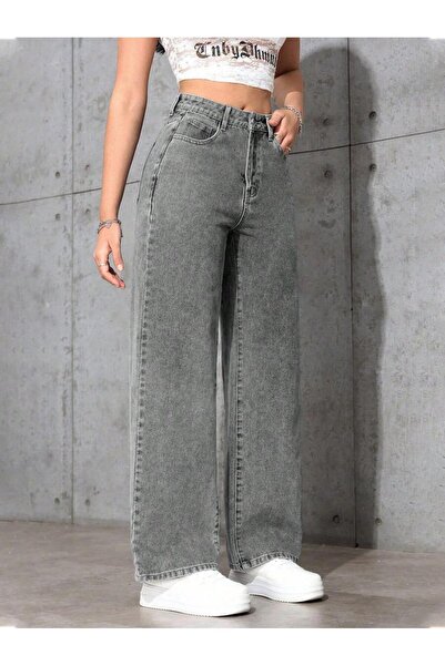 WKM Women's Baggy Fit High Waist Denim Jean Washed Pants