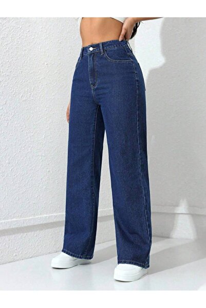 WKM Kadın Baggy Fit Yüksek Bel Denim Jean Yıkamalı Pantolon