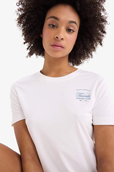 DeFacto Tricou cu mânecă scurtă pentru sport, cu decolteu lat, oversize, cu imprimeu, D9298AX25SP