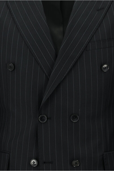 Abdullah Kiğılı Slim Fit Slim Fit Woolen Striped Double-Breasted Suit